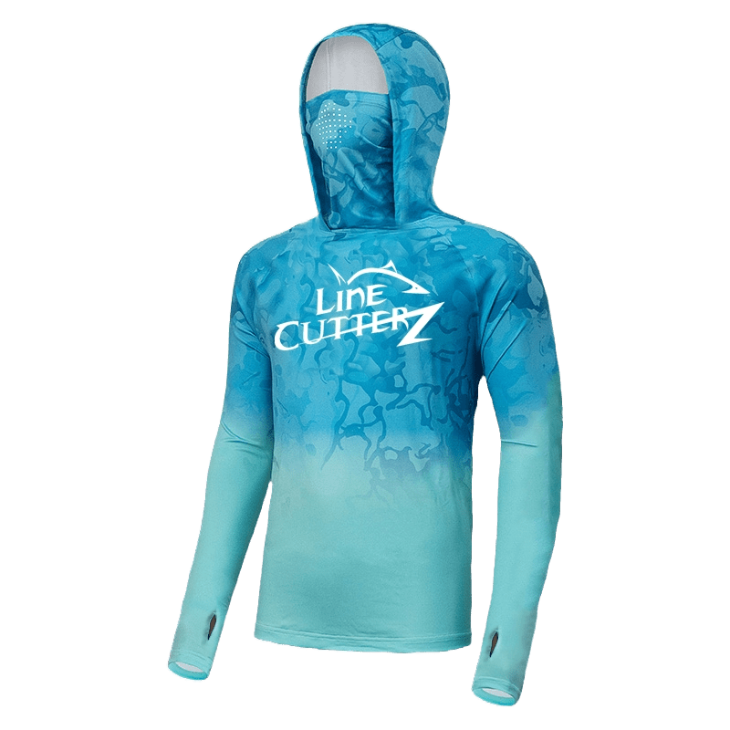 Line Cutterz Long-Sleeve Fishing Hoodie with Neck Gaiter Apparel Line Cutterz Coastal Blue Small 