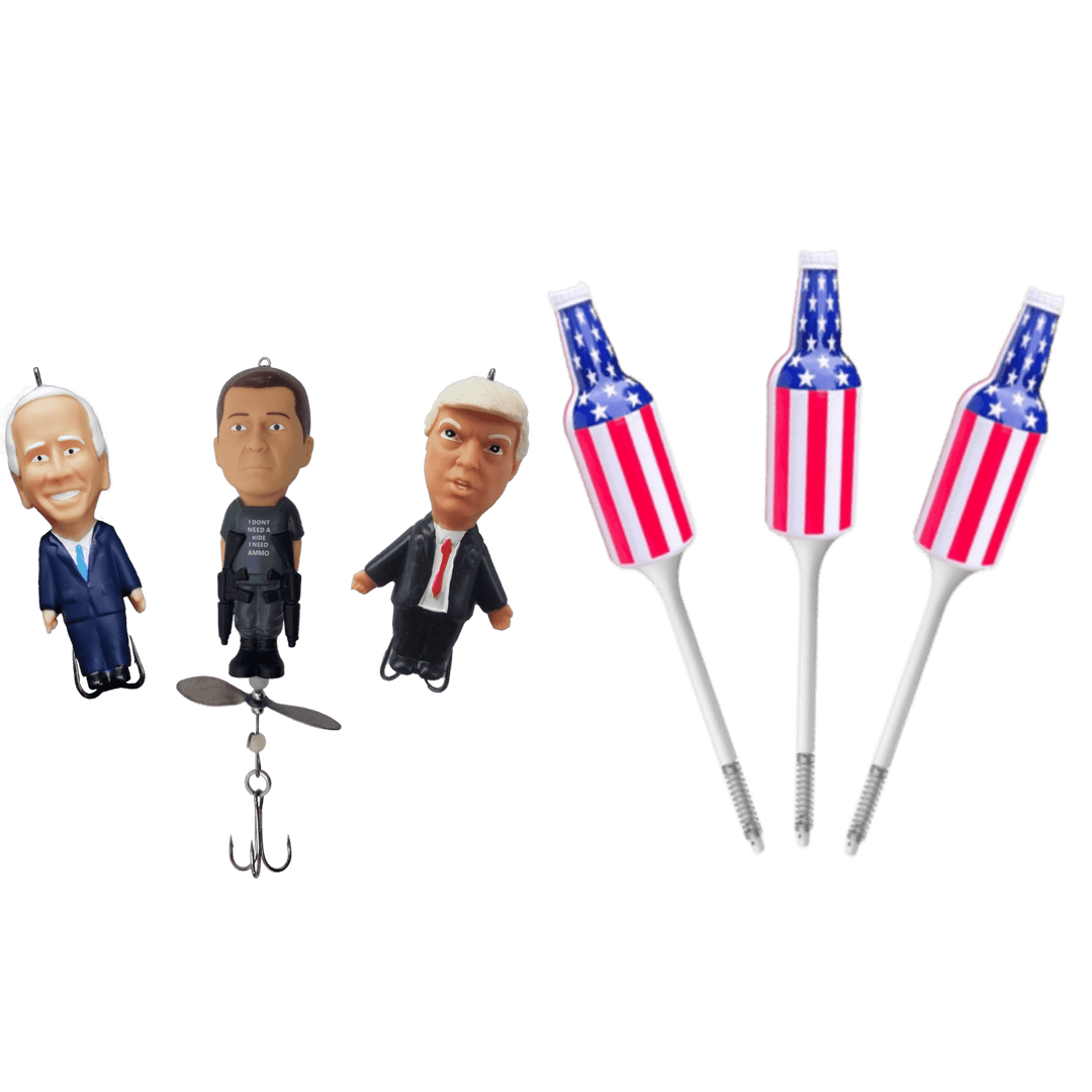 A List Lures + Bottle Bobbers Combo Pack Lure Line Cutterz Trump + Biden + Zelensky 