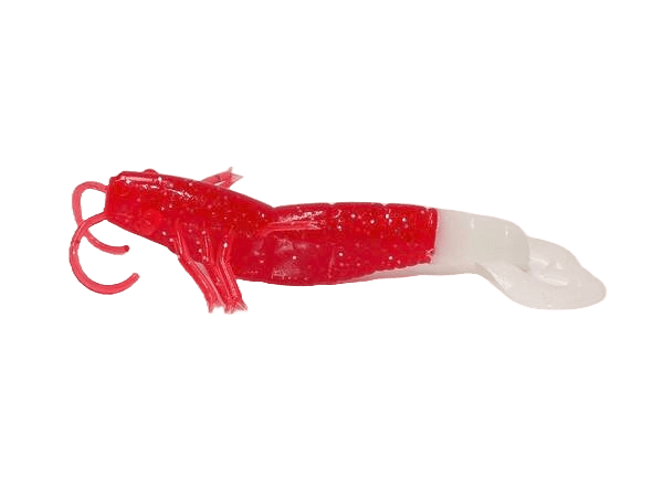 Chickenboy's Famous Shrimp Lures 4” - 6pk Lure Chicken Boy Lures Flounder King Red with White Tail 