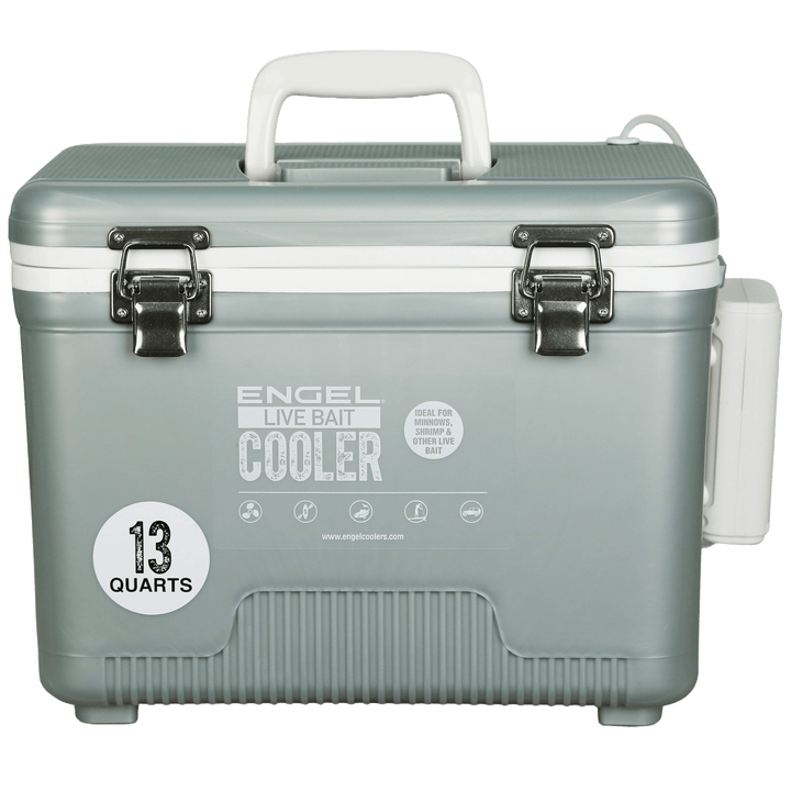 Engel® 13Qt Live Bait Pro Cooler with Rechargeable Aerator & Stainless Hardware Engel Coolers Silver 