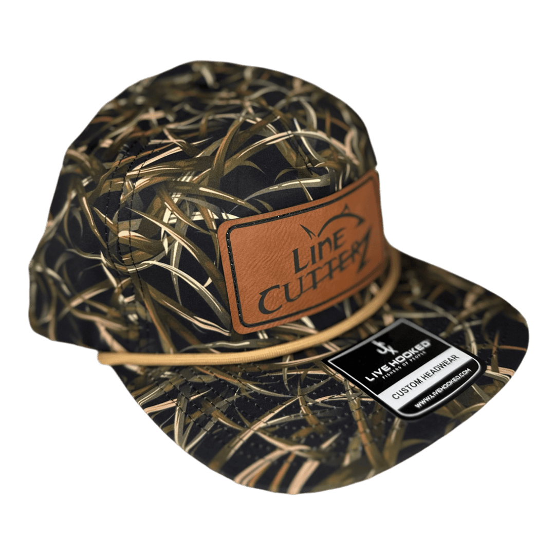 Line Cutterz Camouflage Rope Hat Hats Line Cutterz Midnight Marsh Brown Brown Faux Leather Patch