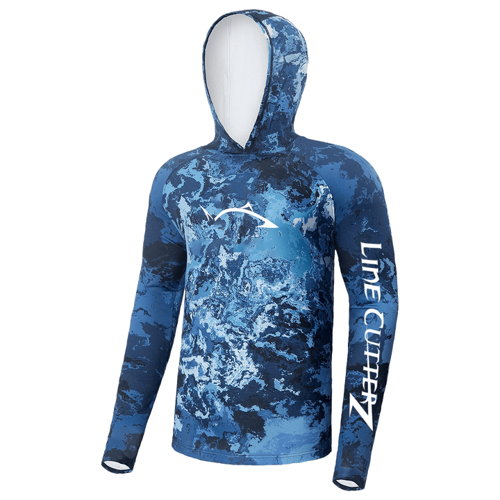 Line Cutterz Long-Sleeve Camo Fishing Hoodie Apparel Line Cutterz Blue Small 