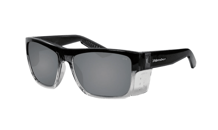 Bomber Floating Safety Eyewear Accessories Bomber Clutch 2-Tone Crystal Smoke Frame Silver Mirror Safety Lens