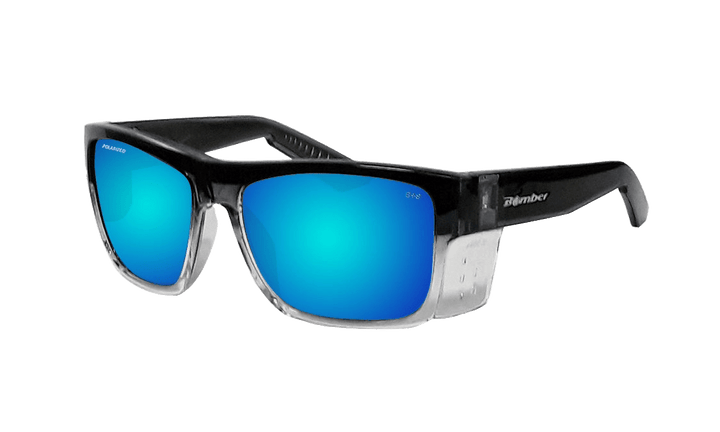 Bomber Polarized Floating Eyewear Accessories Bomber Clutch 2-Tone Smoke Frame Ice Blue Mirror Polarized Lens