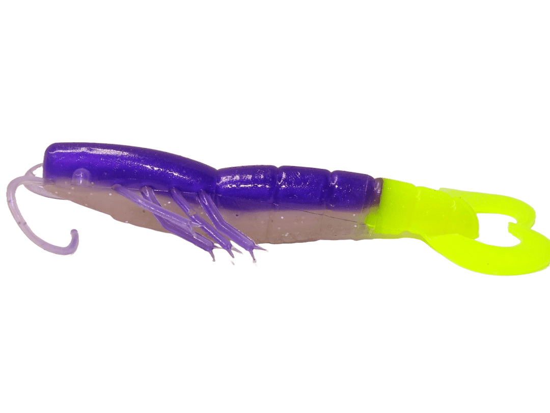 Chickenboy's Famous Shrimp Lures 4” - 6pk Lure Chicken Boy Lures Phantom Purple - Chartreuse 