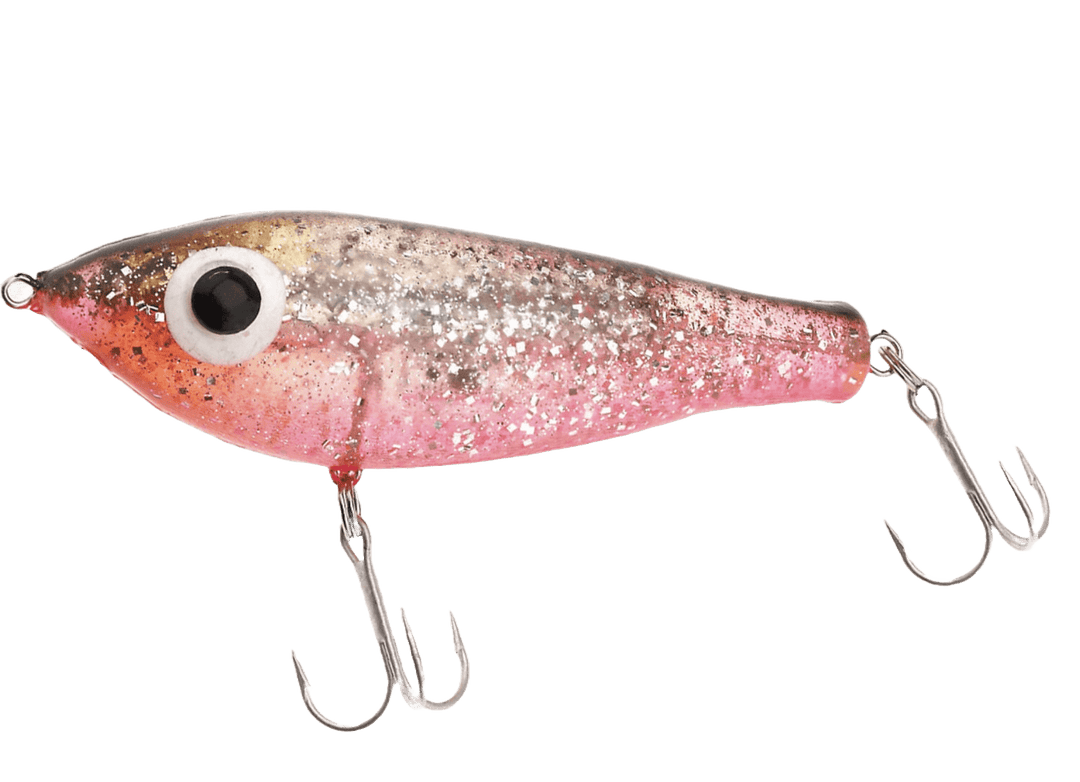 Paul Brown's Fat Boy Suspending Twitchbait Lure Mirrolure Black Back Silver Glitter Pink 