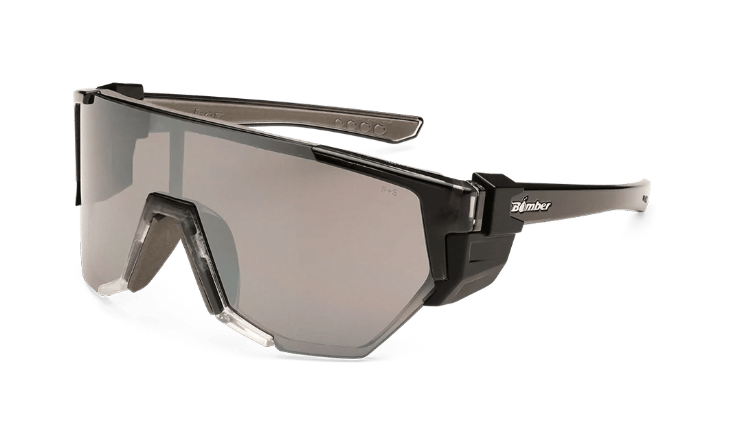 Bomber Floating Safety Eyewear Accessories Bomber Jager Bomb 2-Tone Crystal Smoke Frame Silver Mirror Safety Lens