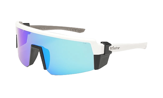 Bomber Polarized Floating Eyewear Accessories Bomber Smoke Bomb Glossy White Frame Ice Blue Mirror Polarized Lens