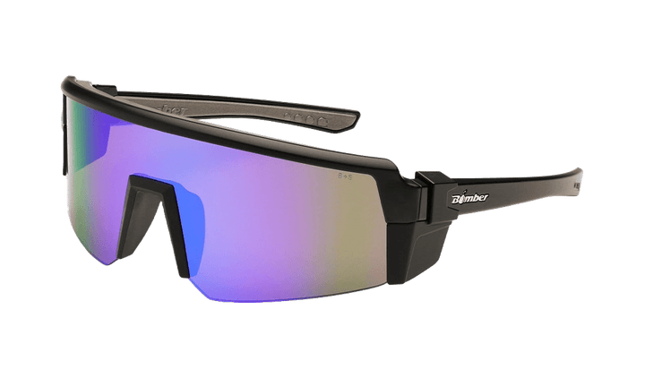 Bomber Floating Safety Eyewear Accessories Bomber Smoke Bomb Matte Black Frame Blue Mirror Safety Lens