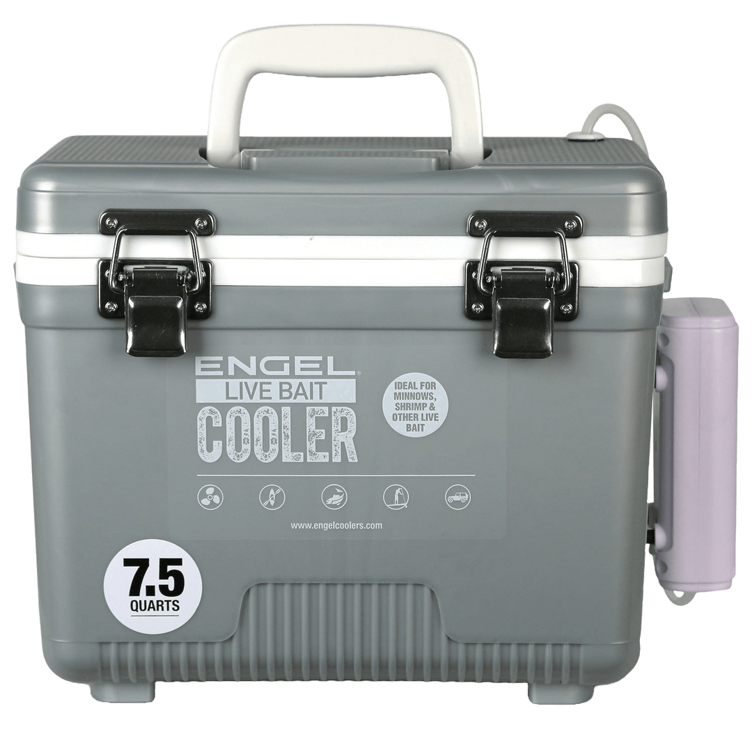 Engel® 7.5Qt Live Bait Pro Cooler with Rechargeable Aerator & Stainless Hardware Engel Coolers Silver 