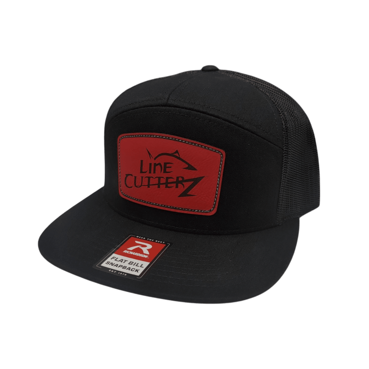 Line Cutterz Signature Trucker Hat Hats Line Cutterz Black/Black Red Faux Leather Patch 