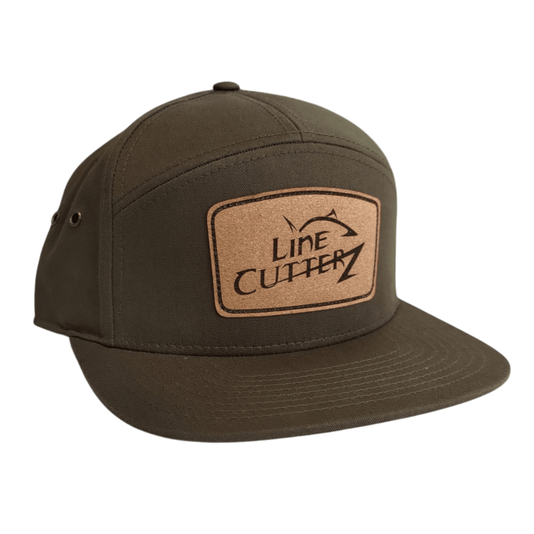 Line Cutterz Flatbill 7-Panel Twill Strapback Hats Line Cutterz Dark Loden Cork Patch 