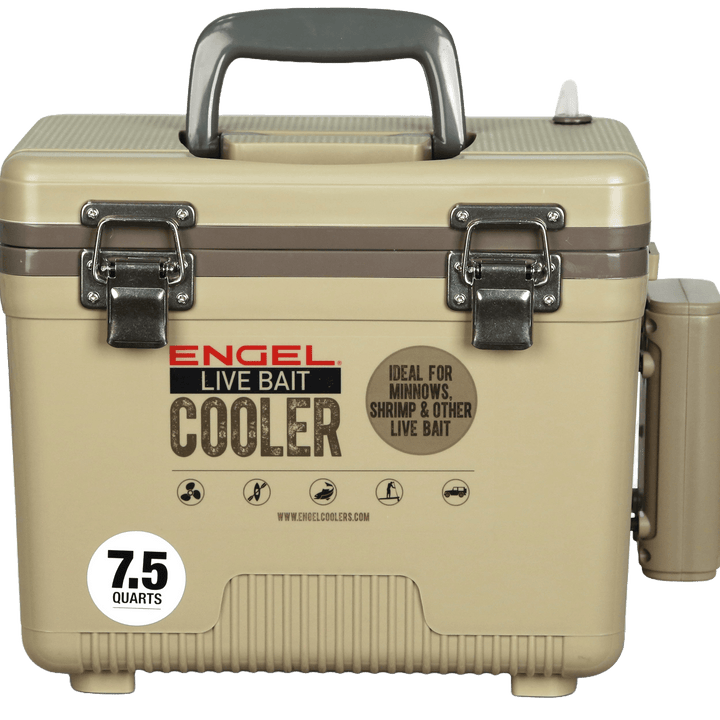 Engel® 7.5Qt Live Bait Pro Cooler with Rechargeable Aerator & Stainless Hardware Engel Coolers Tan 