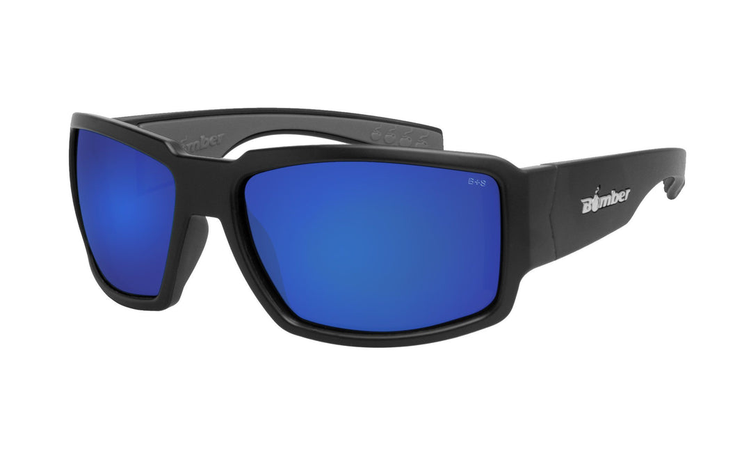 Bomber Floating Safety Eyewear Bomber Boogie Bomb Matte Black Frame Blue Mirror Safety Lens