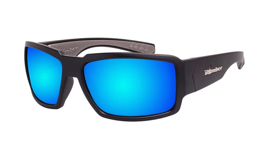 Bomber Floating Safety Eyewear Bomber Boogie Bomb Matte Black Frame Ice Blue Mirror Safety Lens