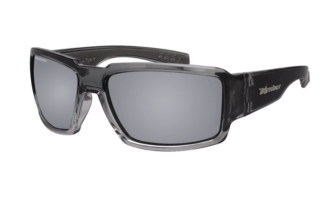 Bomber Polarized Floating Eyewear Bomber Boogie Bomb 2-Tone Smoke Frame Silver Mirror Polarized Safety Lens