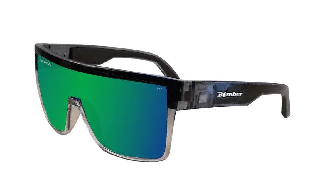 Bomber Polarized Floating Eyewear Accessories Bomber Buzz Bomb 2-Tone Smoke Frame Green Mirror Polarized Safety Lens