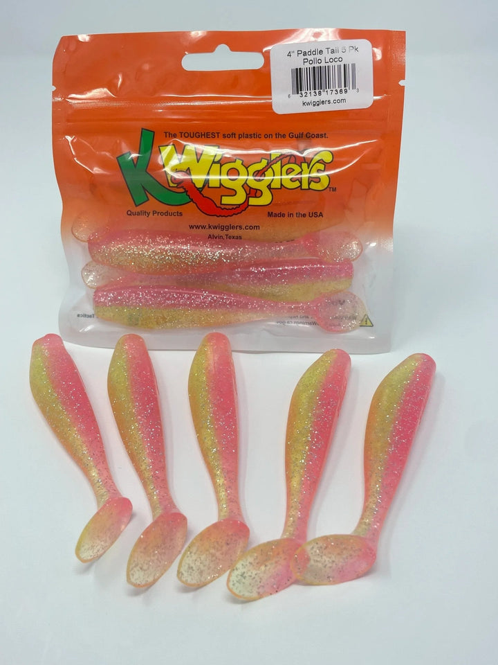 KWigglers 4in Paddle Tail 5pk Lure KWigglers Pollo Loco 