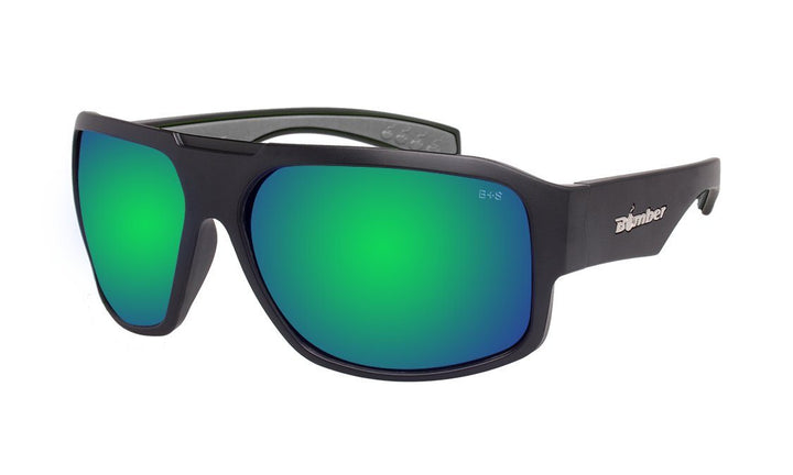 Bomber Floating Safety Eyewear Bomber Mega Bomb Matte Black Frame Green Mirror Safety Lens