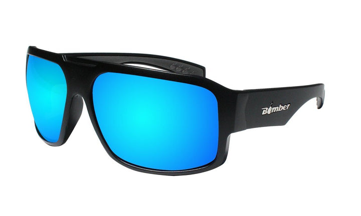 Bomber Floating Safety Eyewear Bomber Mega Bomb Matte Black Frame Ice Blue Mirror Safety Lens