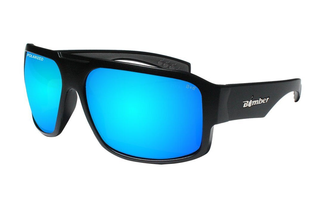 Bomber Polarized Floating Eyewear Bomber Mega Bomb Matte Black Frame Ice Blue Mirror Polarized Safety Lens