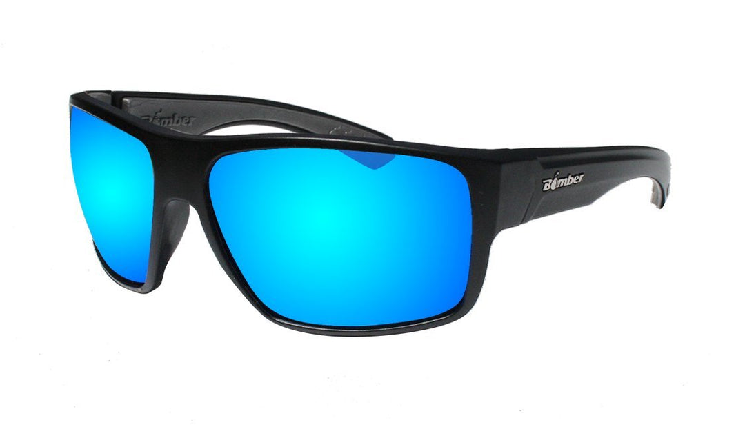 Bomber Floating Safety Eyewear Bomber Mana Bomb Matte Black Frame Ice Blue Mirror Safety Lens