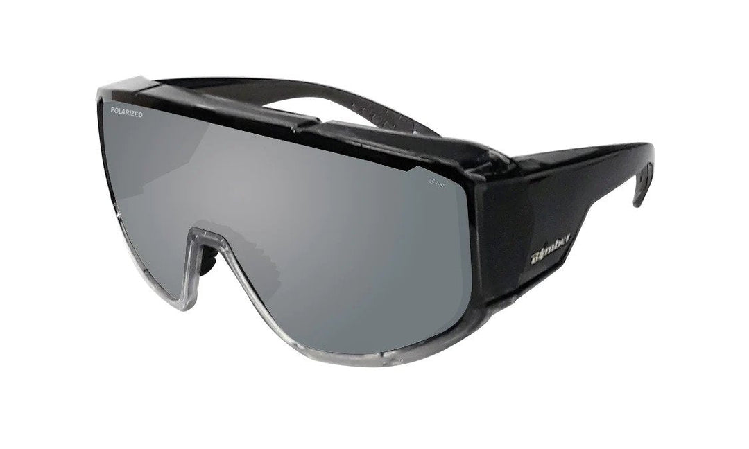 Bomber Polarized Floating Eyewear Accessories Bomber Magnum 2-Tone Smoke Frame Silver Mirror Polarized Safety Lens