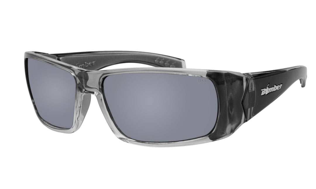 Bomber Floating Safety Eyewear Bomber Pipe Bomb 2-Tone Crystal Smoke Frame Silver Mirror Safety Lens