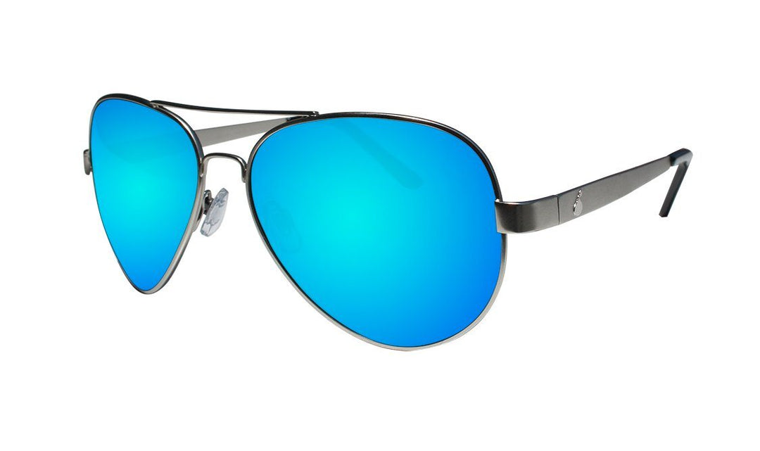 Bomber Polarized Floating Eyewear Bomber Strange Matte Silver Frame Ice Blue Mirror Polarized Safety Lens