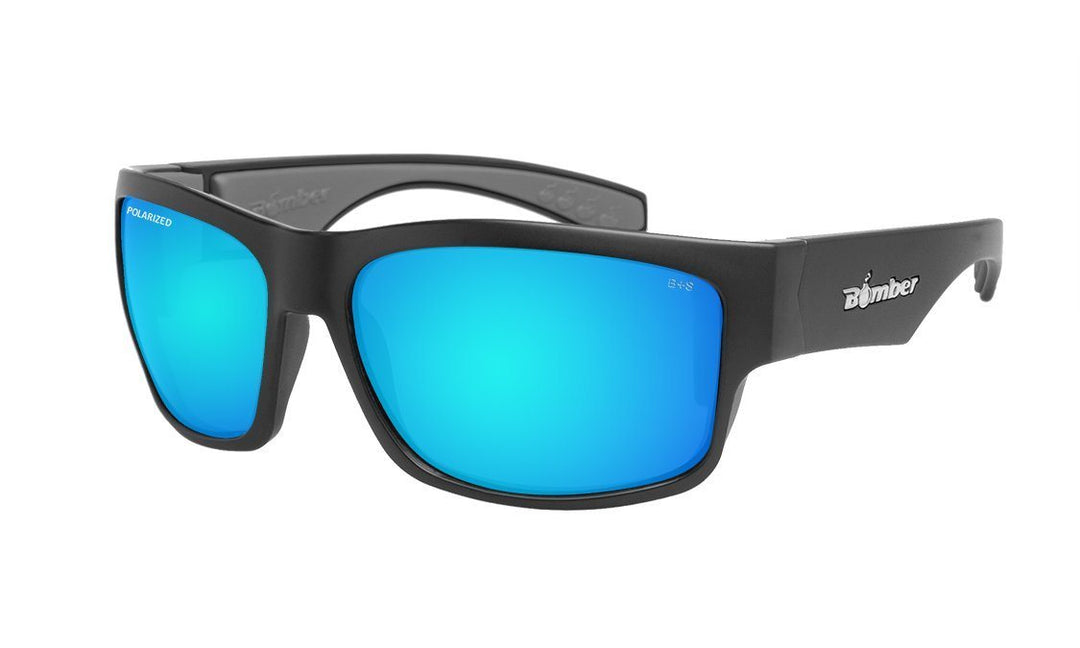 Bomber Polarized Floating Eyewear Bomber Tiger Bomb Matte Black Frame Ice Blue Mirror Polarized Safety Lens